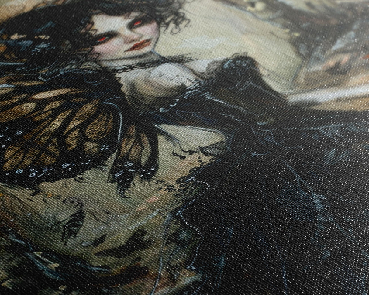 Dark Gothic Fairy with Butterfly Wings| Halloween Wall Art | Spooky Home Decor | Creepy Gothic Fairy Painting | Framed Canvas Print