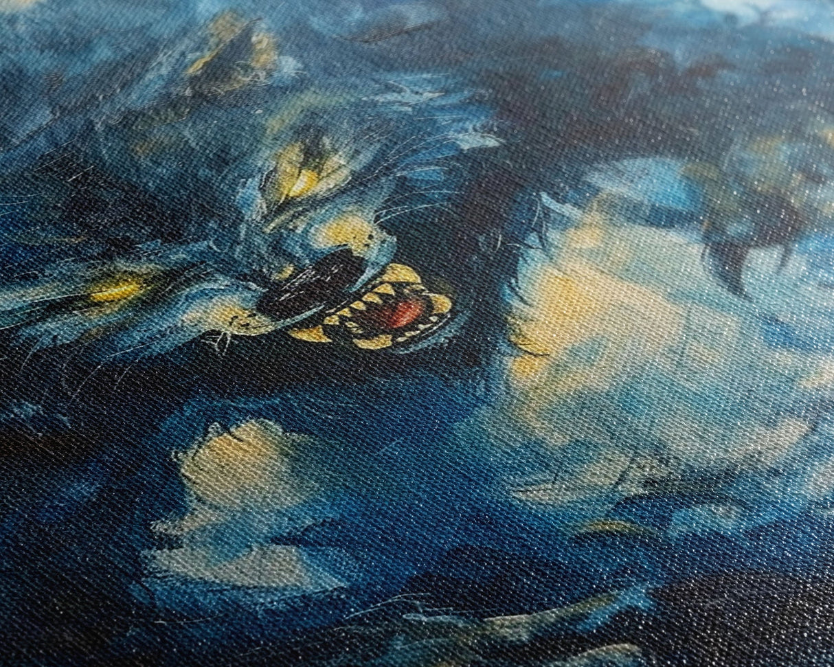 Ferocious Werewolf Growling in Forest | Halloween Wall Art | Spooky Home Decor | Creepy Werewolf Howling Painting | Framed Canvas Print