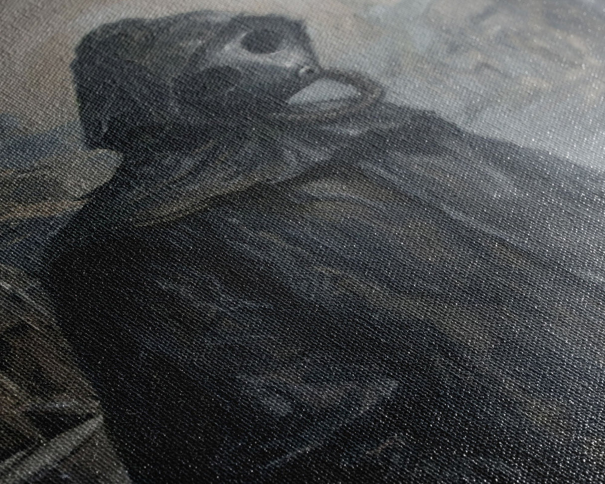 Plague Doctor in Abandoned Town | Halloween Wall Art | Spooky Home Decor | Creepy Plague Doctor Painting | Framed Canvas Print