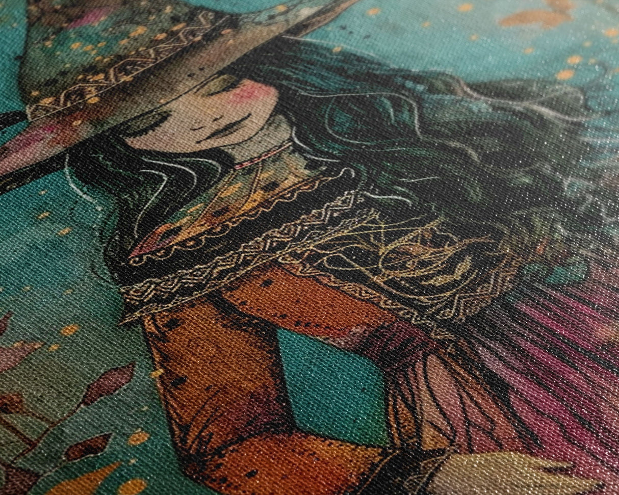 Enchanting Witch with Raven - Halloween Wall Decor - Spooky Home Art Print - Halloween Gift for Witch Lovers - Creepy Art Halloween Decor