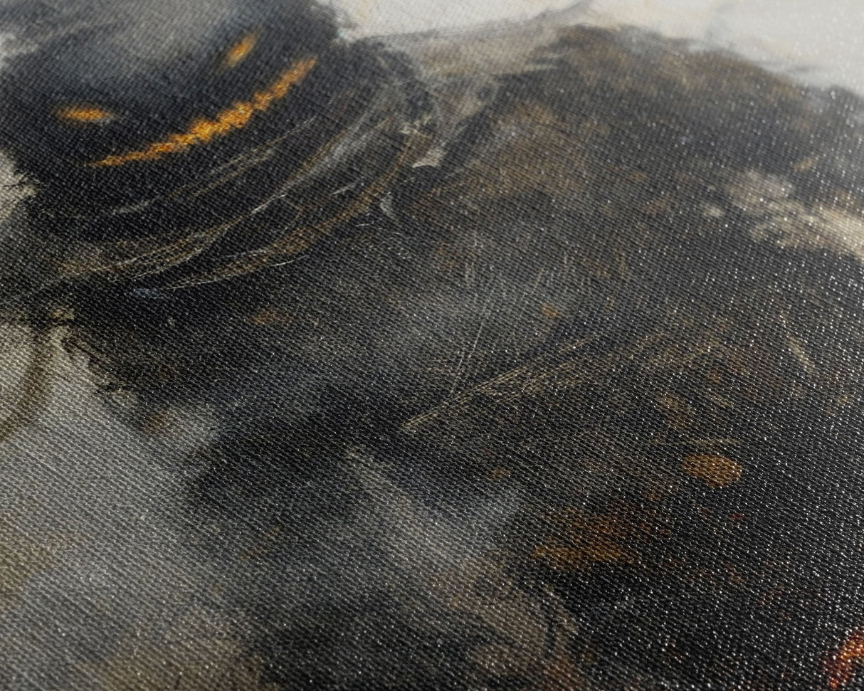 Scarecrow with Glowing Eyes in Dark Field, Framed Canvas Print, Halloween Scarecrow Art, Spooky Farm Decor, Creepy Harvest Illustration