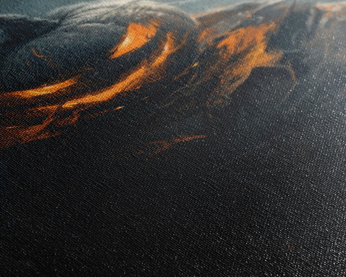 Menacing Pumpkin Head Monster Emerging from Fog - Creepy Halloween Horror Artwork Framed Canvas Print, Spooky Gothic Home Wall Decor