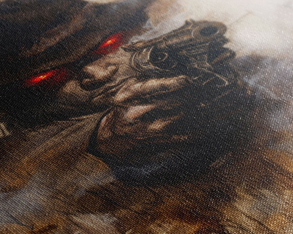 Haunting Cowboy with Red Eyes - Halloween Art, Gothic Art, Spooky Decor, Dark Wild West Art, Menacing Portrait, Framed Canvas Print