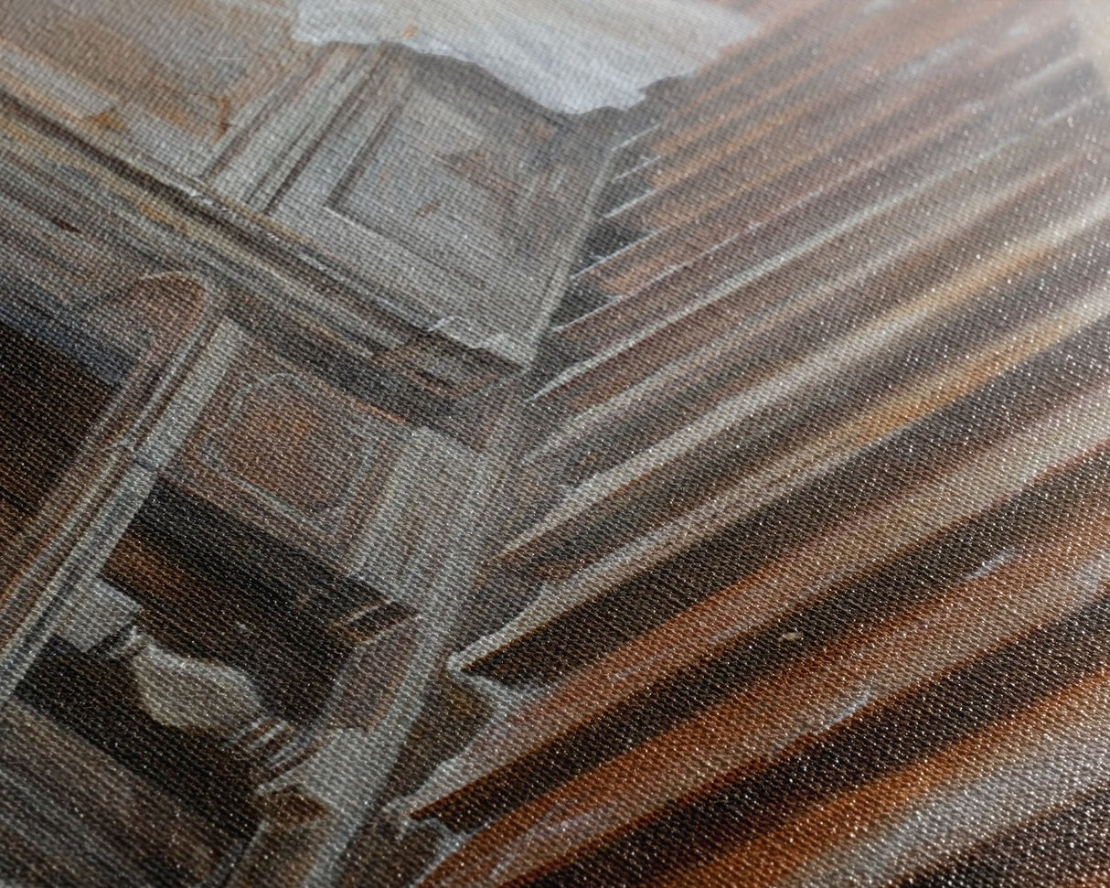 Ghost On Stairs Canvas Print - Halloween Art, Spooky Home Decor, Ghost Wall Art, Haunted House Decor, Halloween Decor, Framed Canvas Print