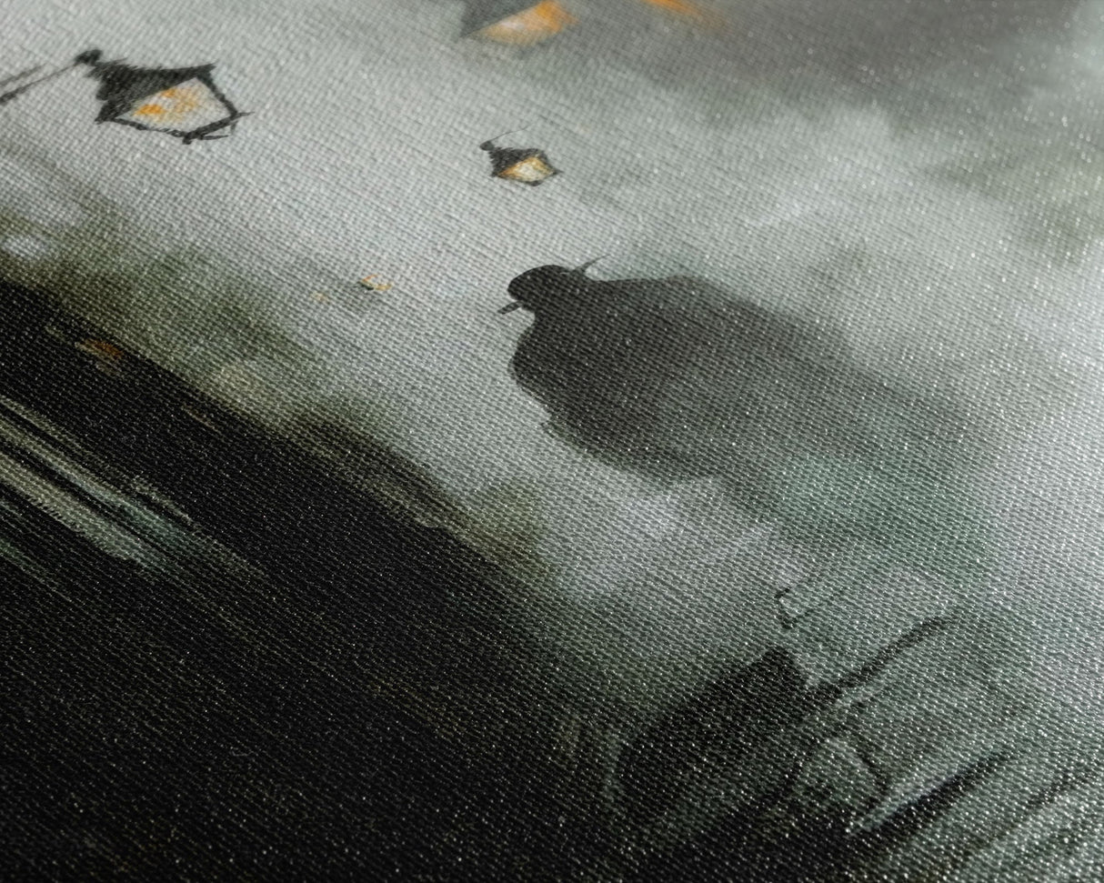 Mysterious Shadow in Fog, Halloween Art Print, Spooky Home Decor, Framed Canvas Print, Creepy Art, Halloween Wall Decor, Seasonal Wall Art