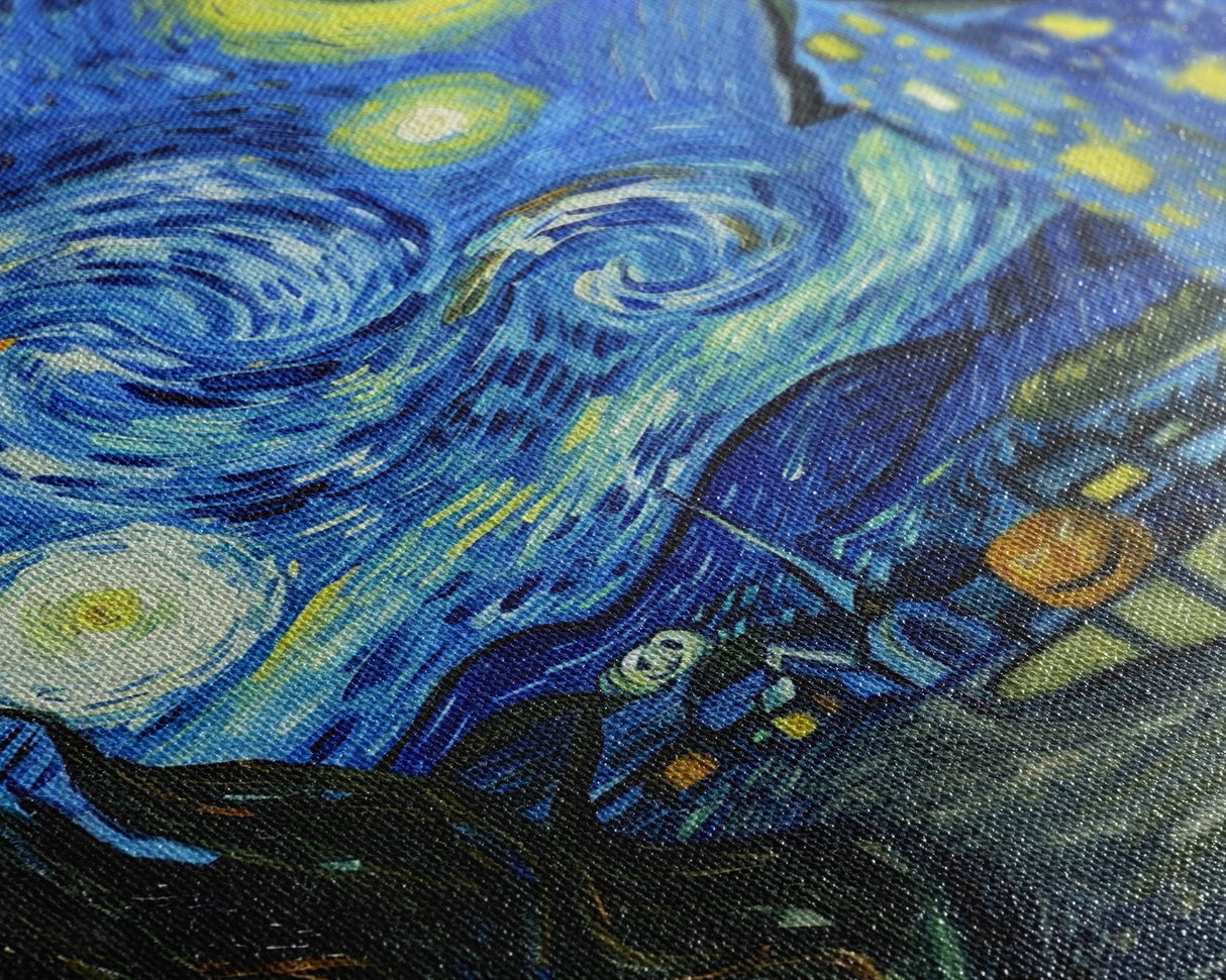 Starry Night Inspired Haunted Halloween Village Framed Canvas Print, Van Gogh Inspired, Spooky Season Halloween Art