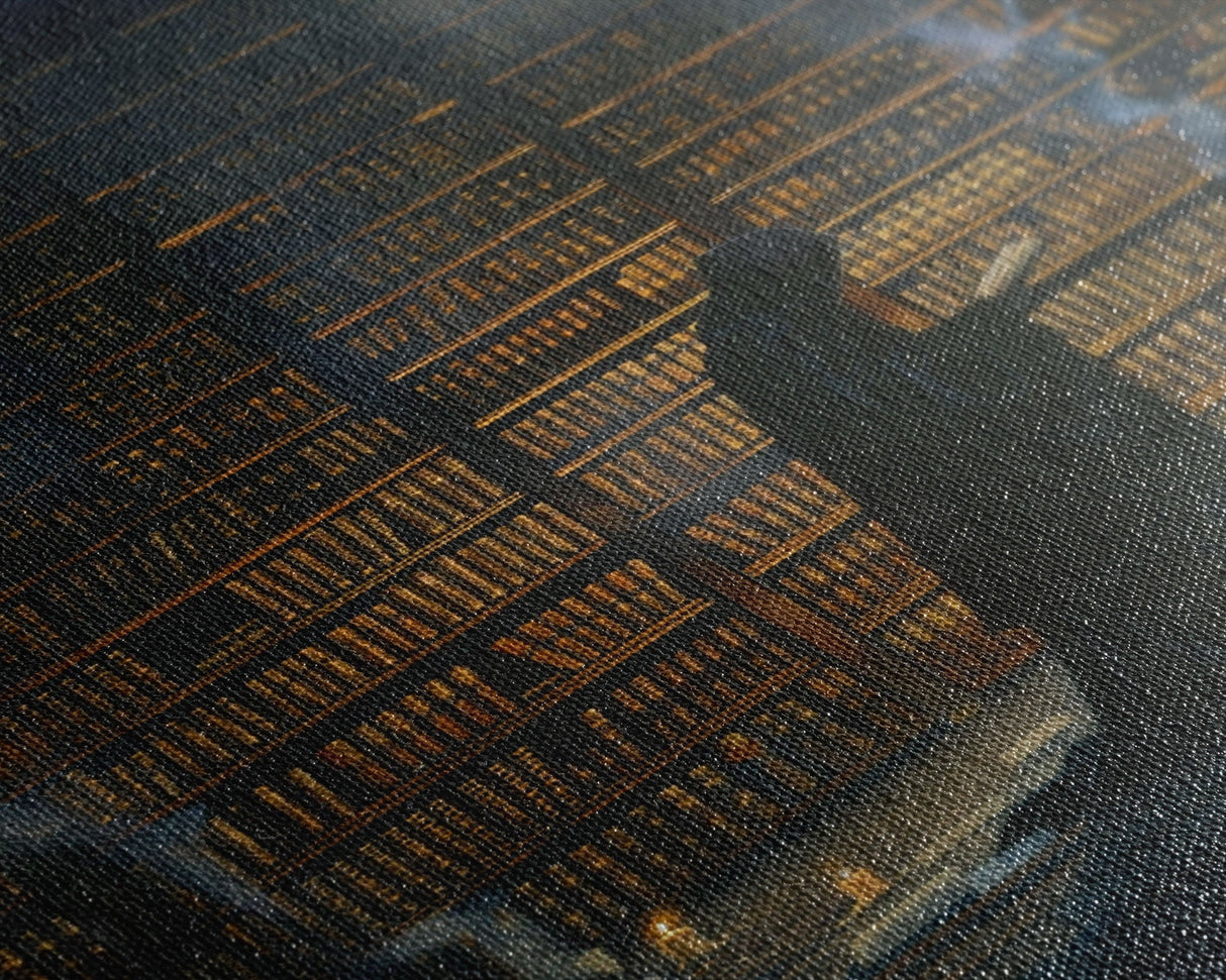 Hooded Figure in Library Halloween Art, Spooky Study, Haunted Library, Creepy Room, Gothic Reading, Framed Canvas Print