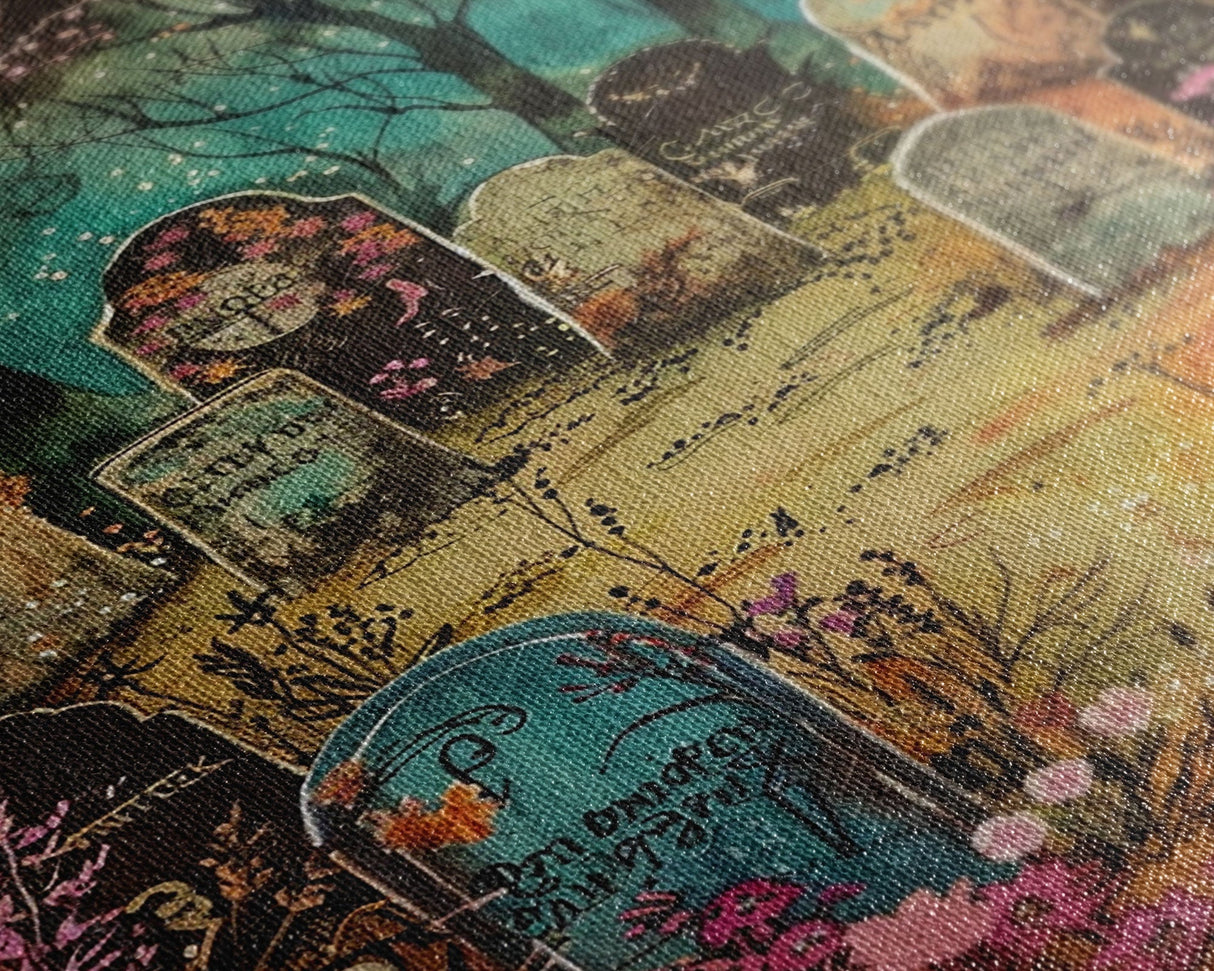 Spooky Graveyard Framed Canvas Print, Halloween Wall Art, Haunted Cemetery, Gothic Vibes, Spooky Decor, Haunted Scene, Halloween Decoration