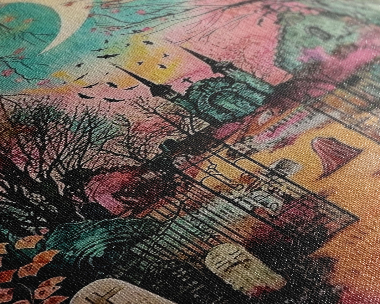 Creepy Moonlit Trees Framed Canvas Print, Haunted Forest Art, Halloween Night Scene, Eerie Woods Decor, Spooky Artwork, Framed Canvas Print