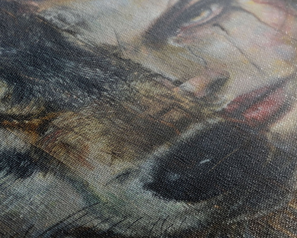 Half Witch Half Wolf, Double Exposure, Unique Halloween Art Framed Canvas Print, Halloween Products, Spooky Witch Poster Art