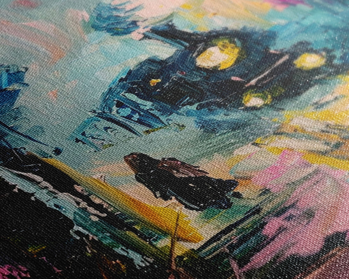 Spooky Van Gogh-Inspired Haunted House Framed Canvas Print, Halloween Wall Art, Eerie Home Decor, Ghostly Night Artwork, Haunted Home