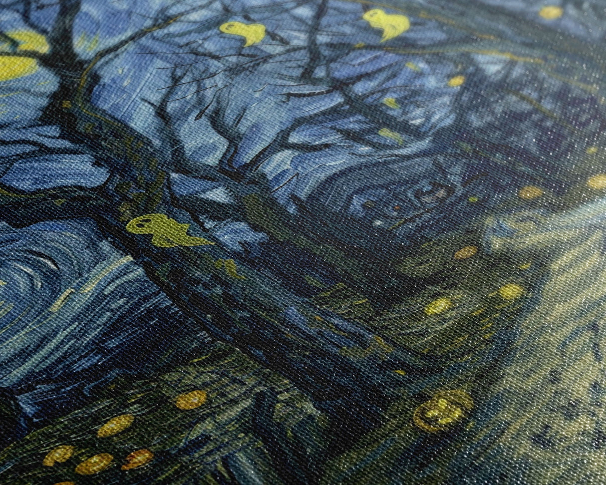 Dark Steamy Train at Night Framed Canvas Print, Halloween Wall Art, Spooky Train Station Decor, Haunted Transportation Artwork, Ghostly Art