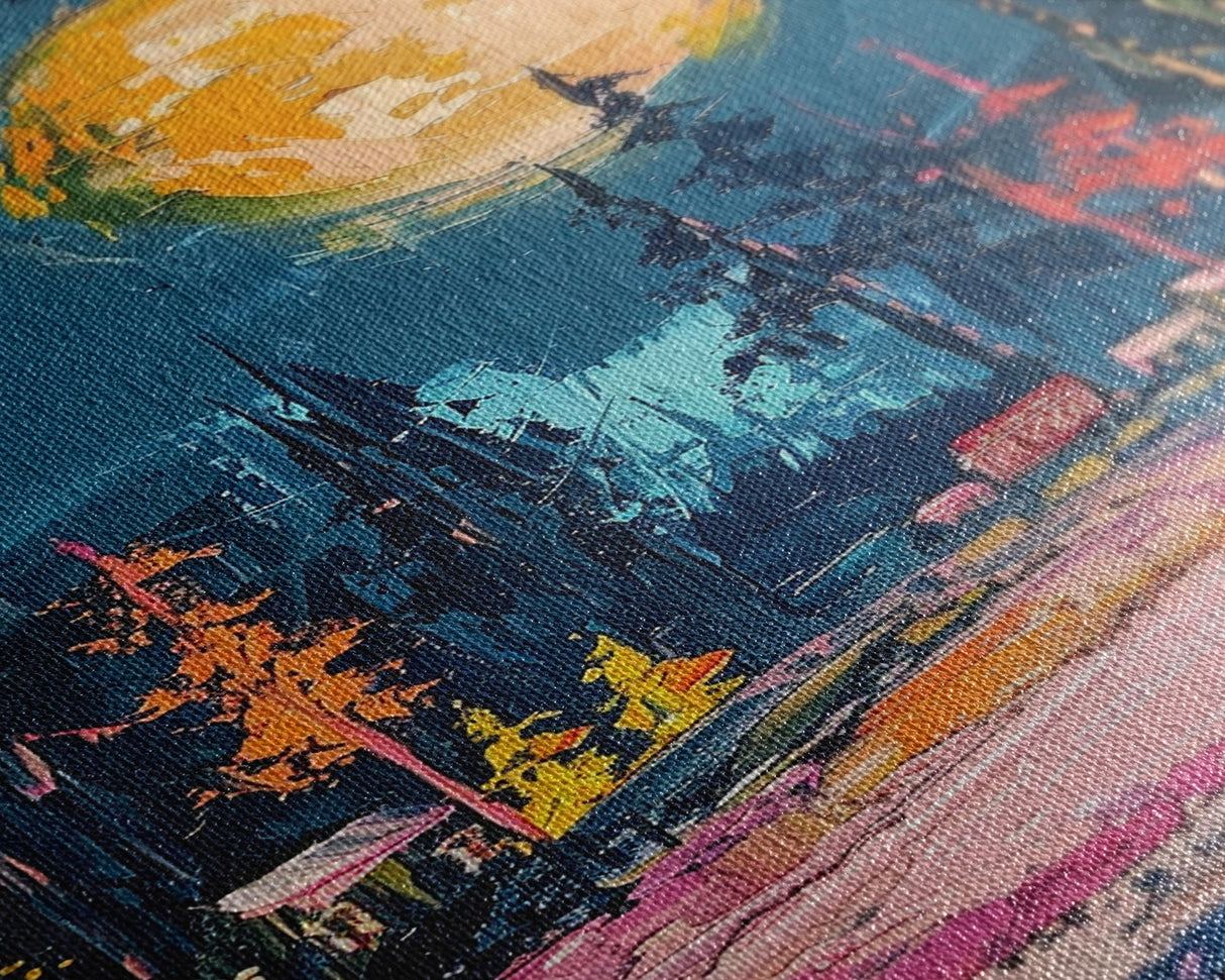 Spooky Moonlit Forest Framed Canvas Print, Halloween Wall Art, Haunted Landscape, Home Decor, Above Sofa Art, Gothic Artwork, Living Room