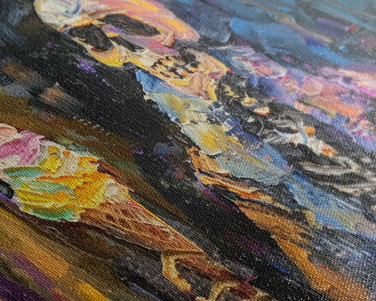 Halloween Art, Skeleton Having an Ice Cream Cone, Framed Canvas Print, Halloween Decor