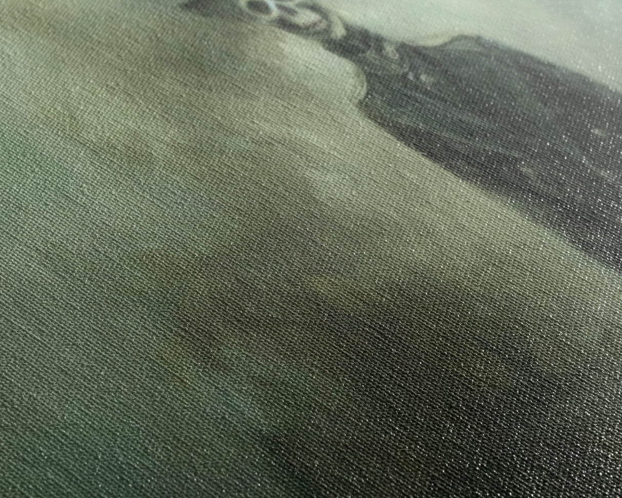 Dapper Skeleton In The Fog, Framed Canvas Print, Halloween Decor, Macabre Dark Academia Wall Art