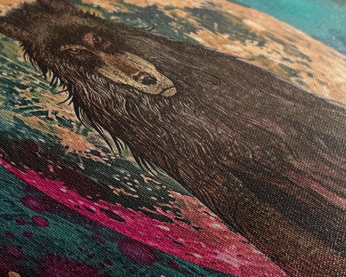 Hooded Werewolf Under The Full Moon, Framed Canvas Print, Wood Frame Halloween Wall Art, Dark Academia