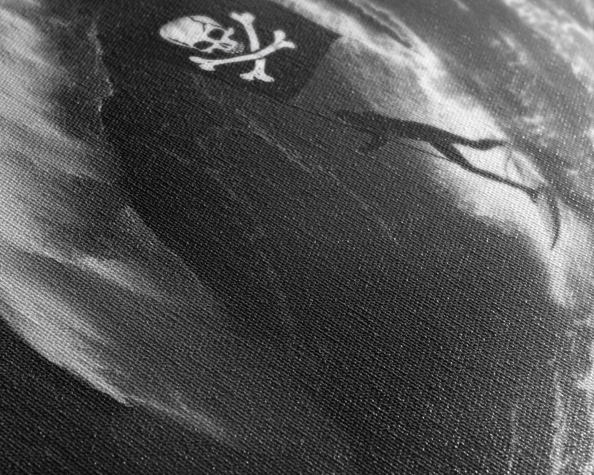 Pirate Surf - Framed Canvas Print - Black & White Photography Style Wall Art - Skull and Cross Bones Wall Art - Manly Decor - Mancave
