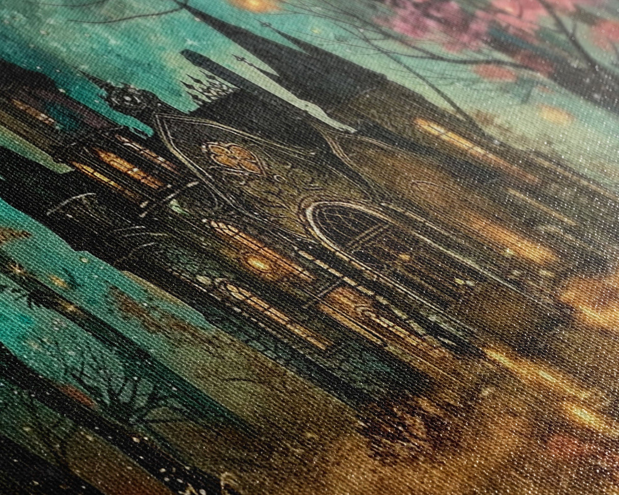 Haunted House In The Woods, Framed Canvas Print, Spooky Wall Art, Spooky Season, Halloween Products, Halloween Unique Gift