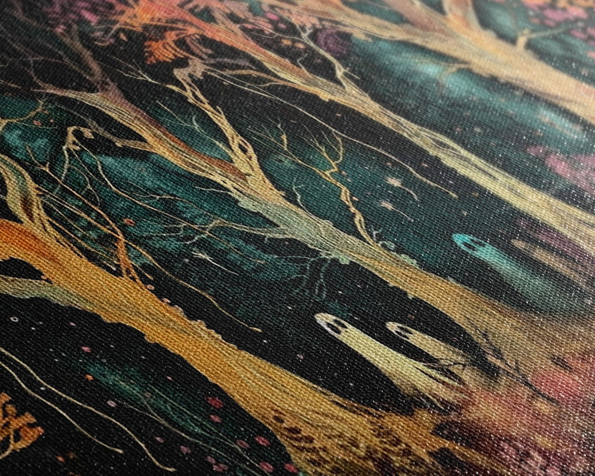 Spooky Ghosts in The Trees | Framed Canvas Print | Spooky Season | Creepy Art | Dark Academia | Halloween Products | Halloween Prop