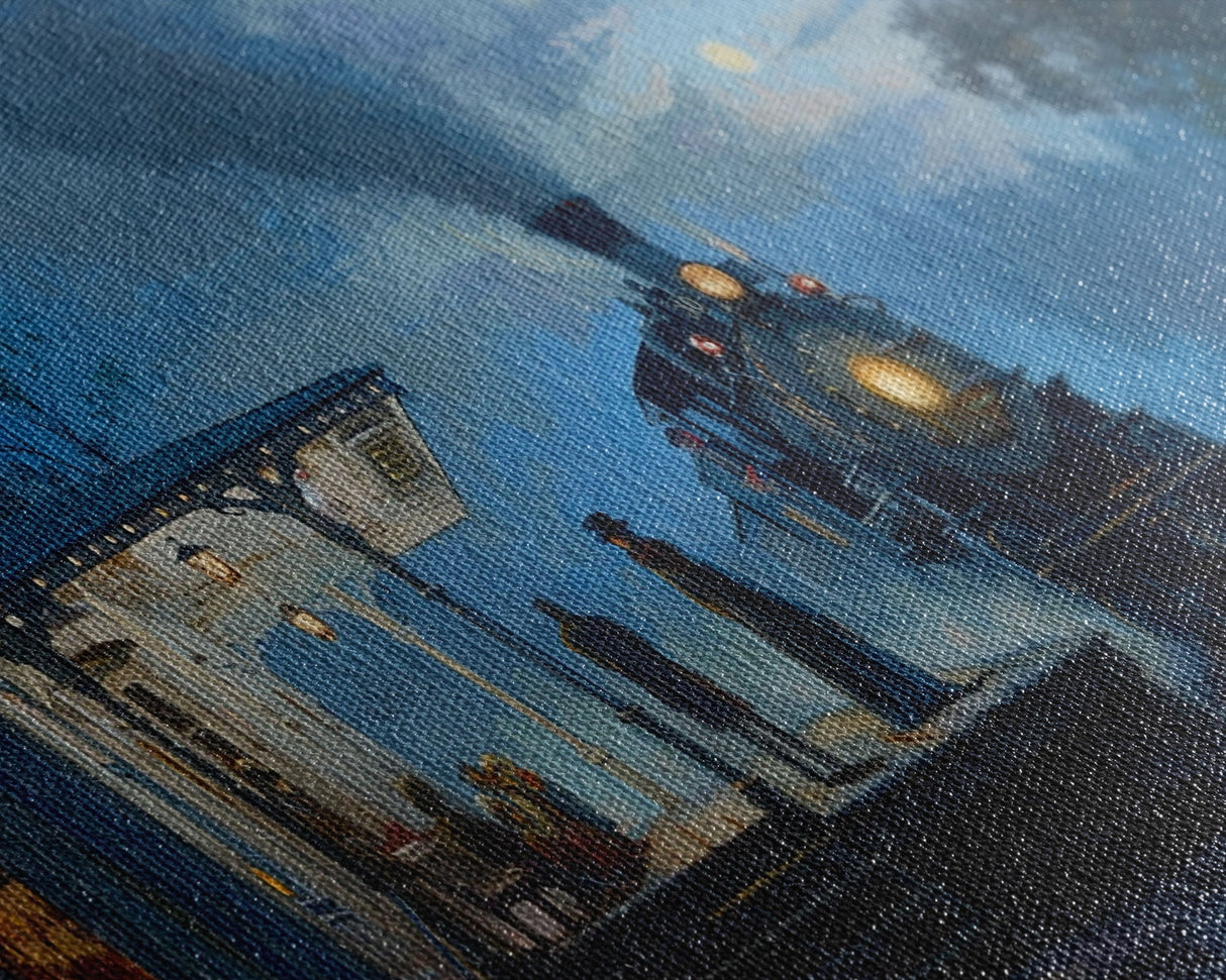 Haunted Steam Train, Spooky Wall Art, Framed Canvas Print, Unique Halloween Wall Art Gift Idea, Halloween Props