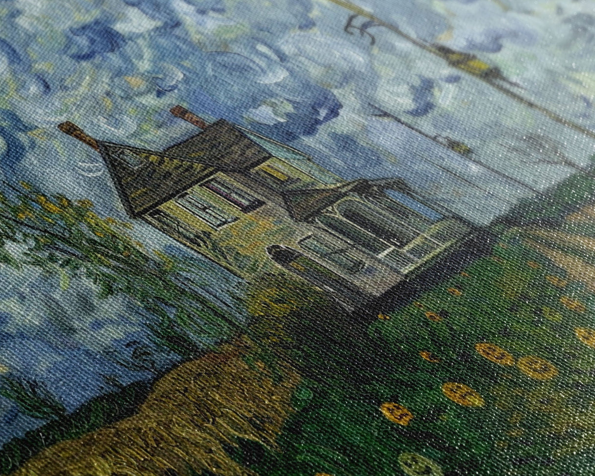 Haunted Countryside, Framed Canvas Print, Spooky Starry Night Inspired Halloween Wall Art