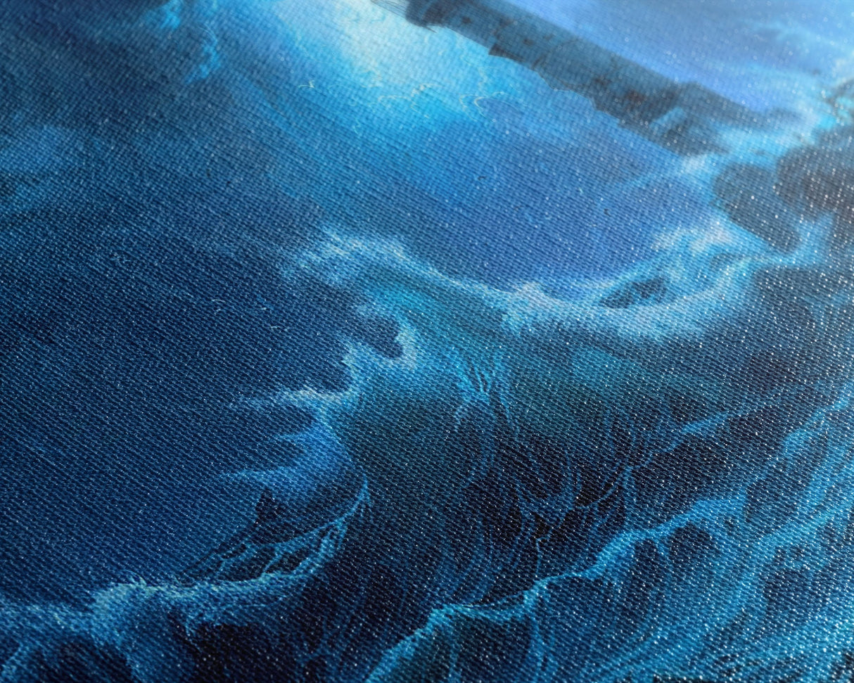 Lighthouse and the Storm, Framed Canvas Print, Unique Halloween Wall Art, Nautical Decor