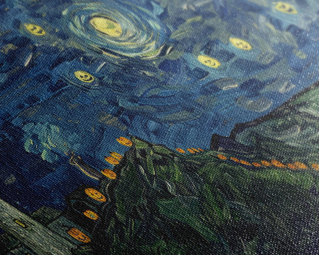 Lighthouse and the Storm, Framed Canvas Print, Unique Halloween Wall Art, Nautical Decor, Starry Night Inspired Wall Art