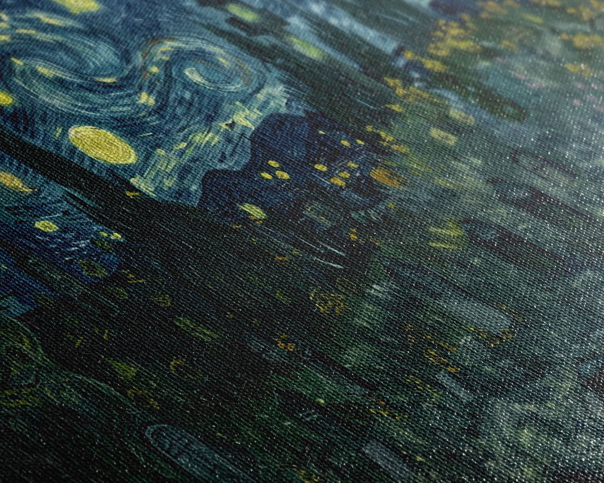 Starry Night Inspired Haunted Graveyard Framed Canvas Print, Halloween Wall Decor, Halloween Props, Halloween Gift Idea