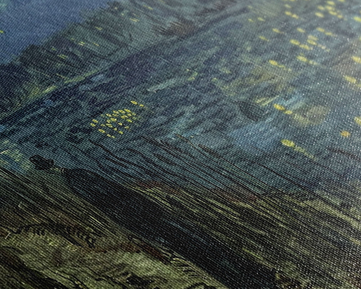 London at Midnight, Framed Canvas Print, Starry Night Inspired Victorian London, Dark Academia Halloween Wall Art