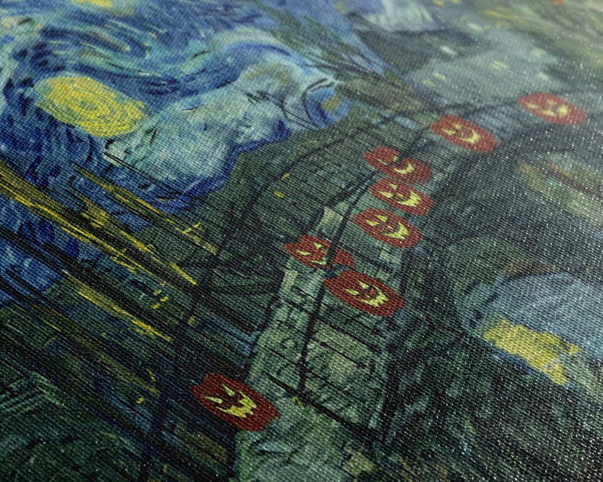 London at Midnight, Framed Canvas Print, Starry Night Inspired Victorian London, Dark Academia Halloween Wall Art