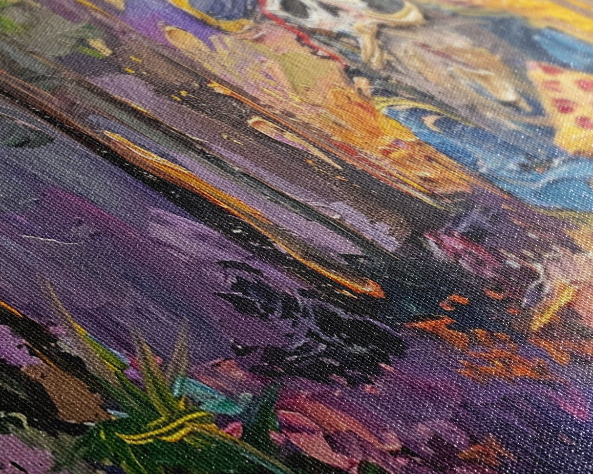 Do Ghost Pirates Eat Pizza? The Answer is Yes. Funny Halloween Wall Art, Framed Canvas Print