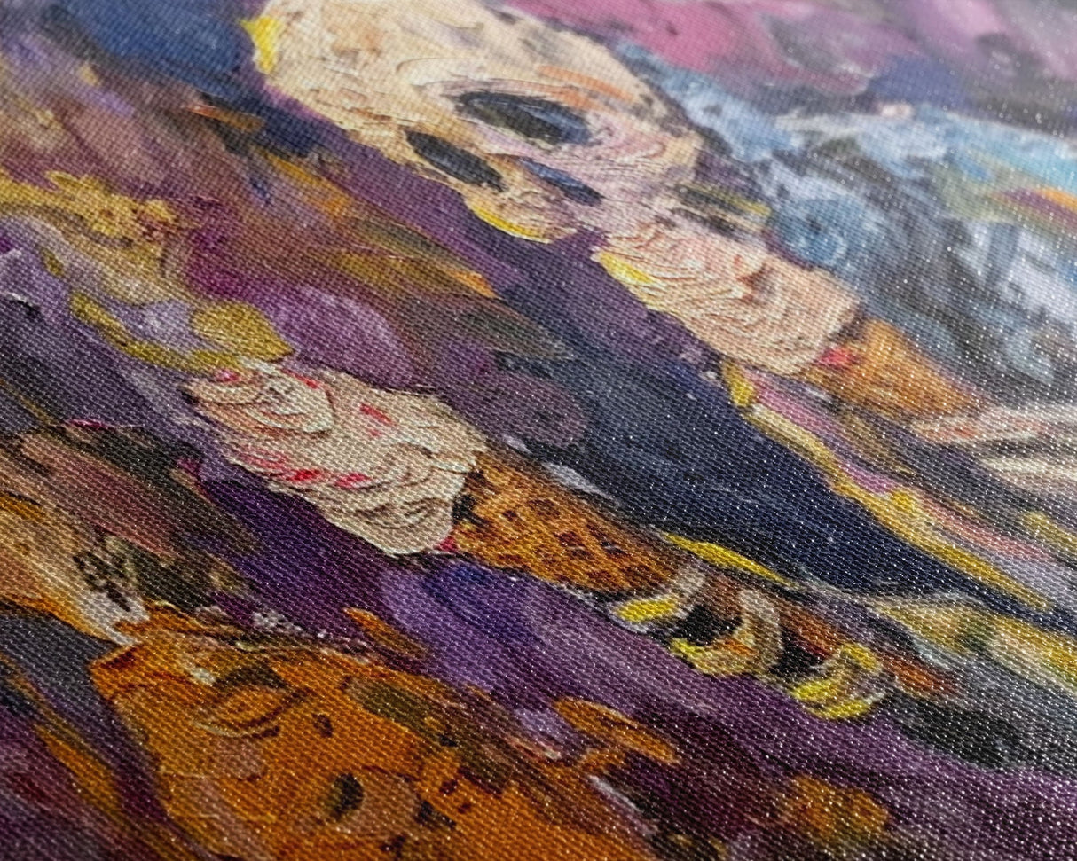 Spooky Skeleton having TWO ice cream cones! Why does he need two? Halloween Art, Framed Canvas Print