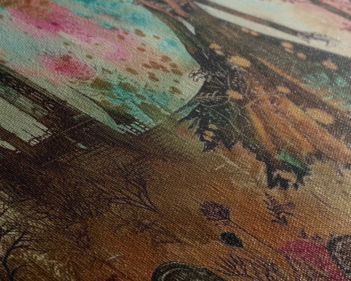 Grinning Banshee In A Cemetery Framed Canvas Print - Spooky Wall Art - Halloween Decor