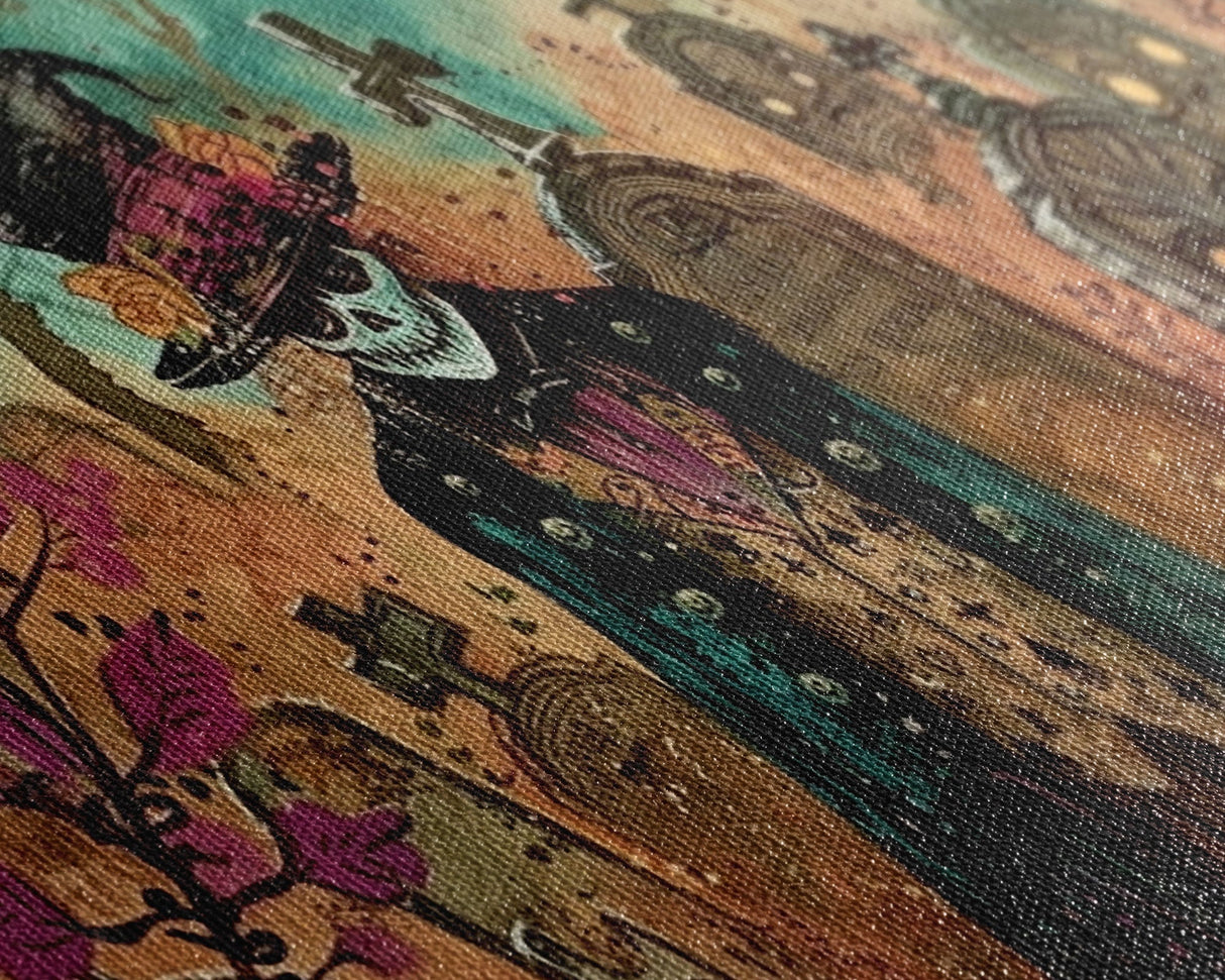 Spooky Ghost In A top hat, Framed Canvas Print, Halloween Decor, Spooky Vibes Wall Art