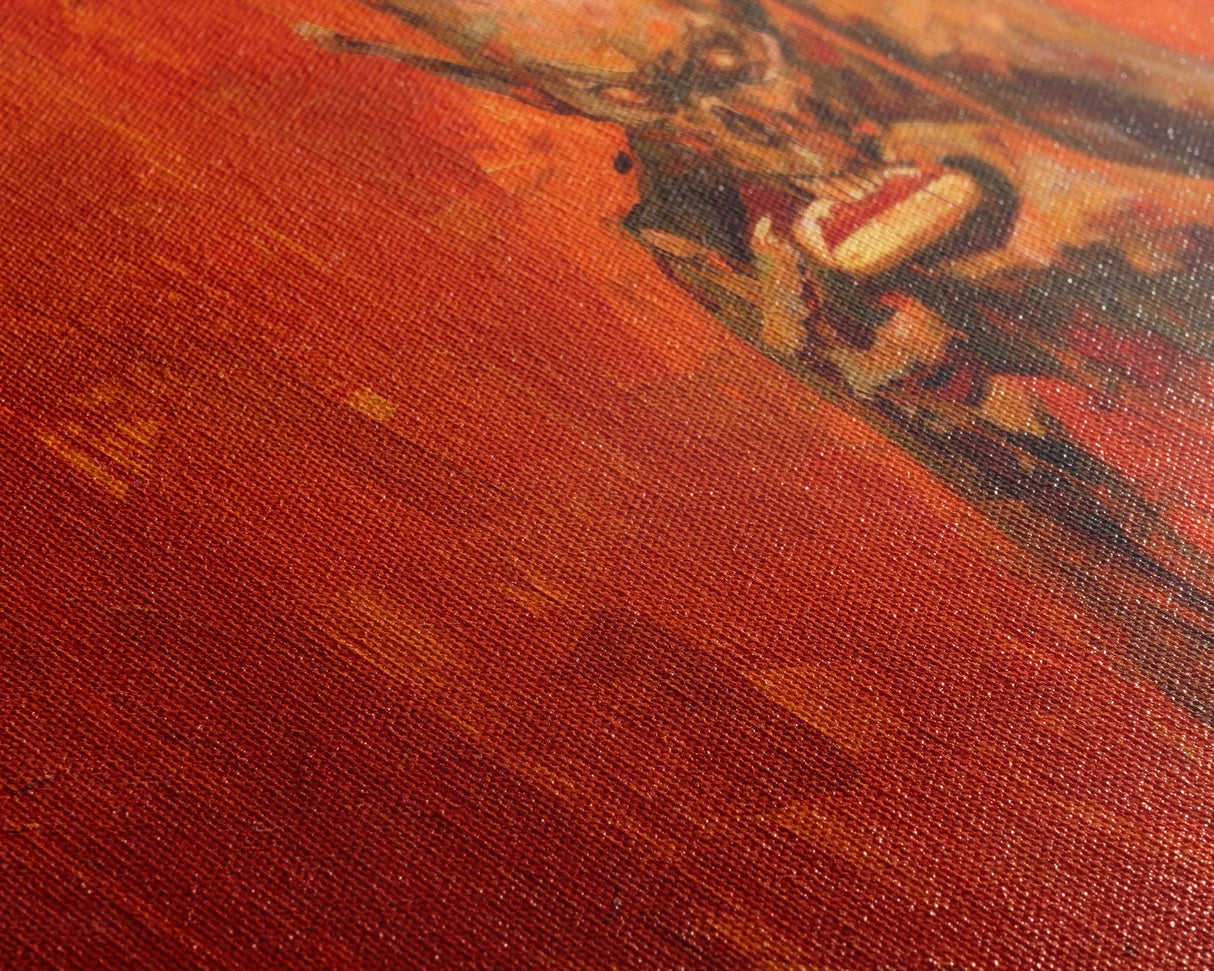 Scary Demon Having a Hot Dog, must be a baseball fan. Funny Halloween Wall Art Framed Canvas Print