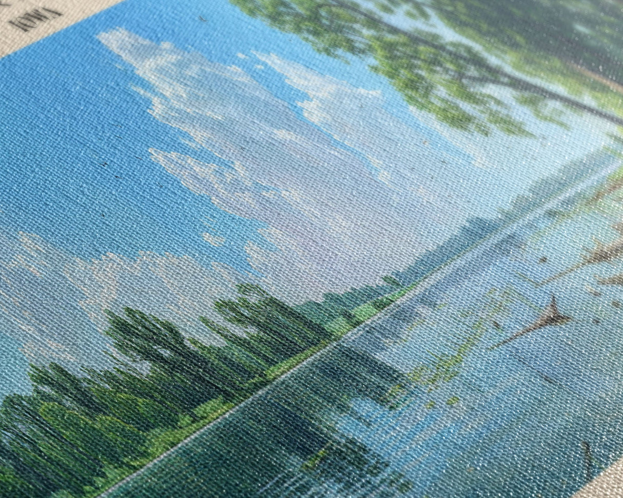 Big Spirit Lake Iowa Framed Canvas Print, Panoramic Lake House Decor, Scenic View, Travel Poster, Rustic Art, Lake Painting