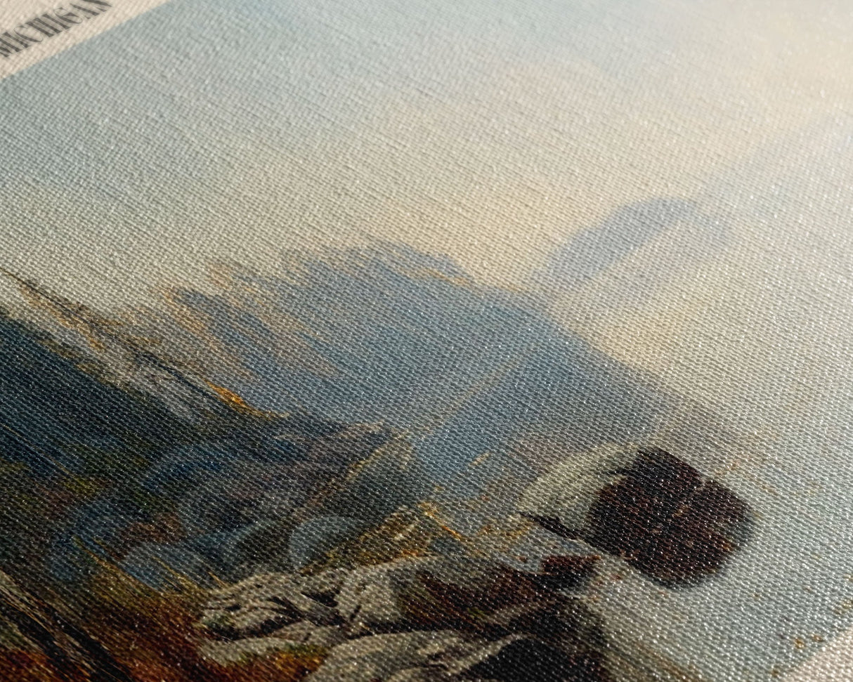 Burt Lake Michigan Framed Canvas Print, Panoramic Lake House Decor, Wall Art, Travel Poster, Rustic Lake Painting, Nature Art