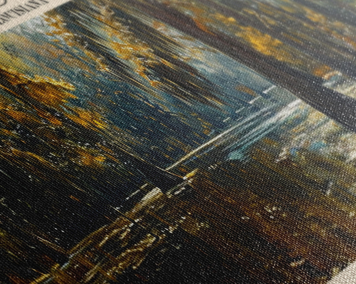 Caddo Lake Louisiana Framed Canvas Print, Lake House Decor, Panoramic Wall Art, Travel Poster, Rustic Lake Painting, Nature Art