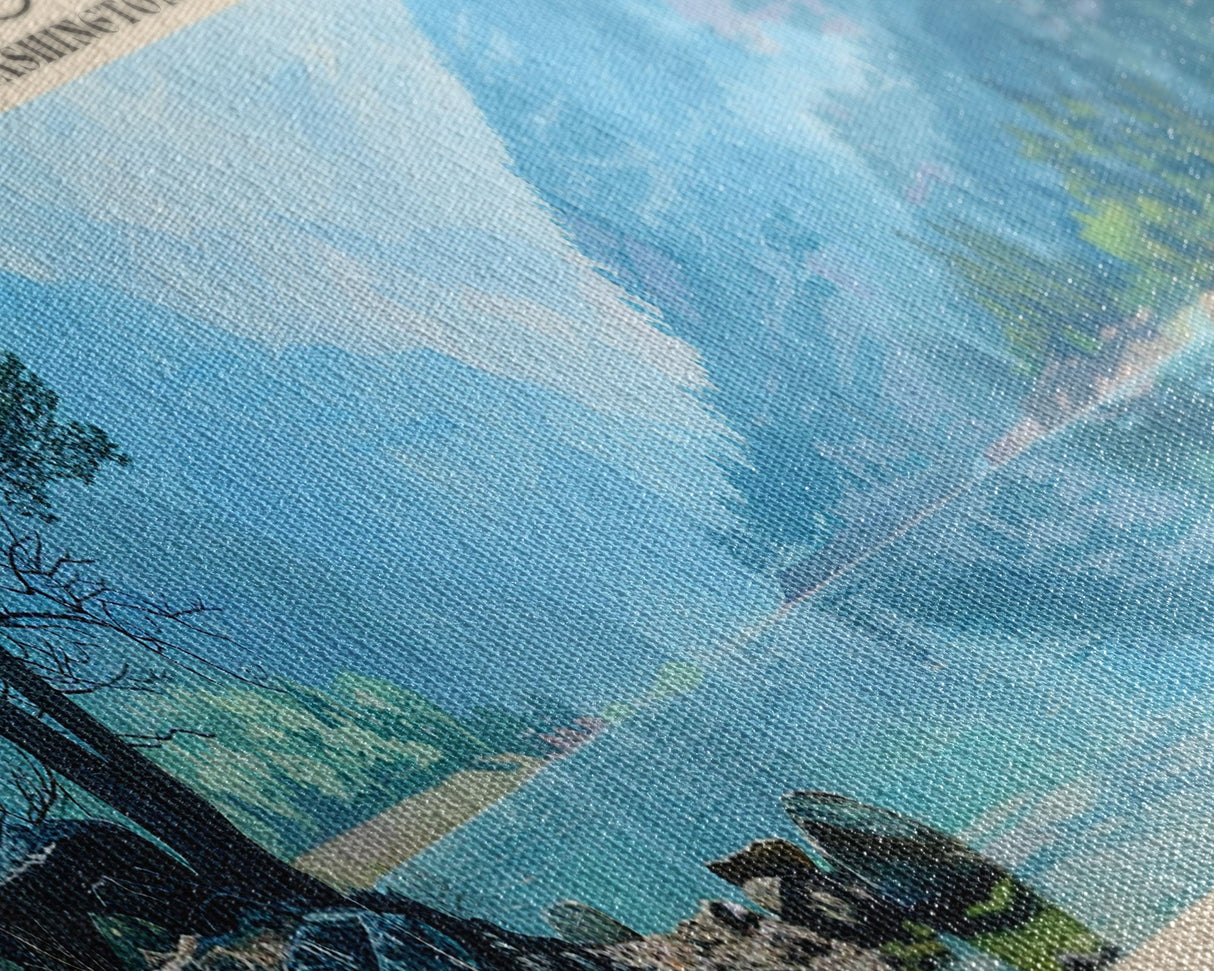 Diablo Lake Washington Framed Canvas Print, Lake House Art, Panoramic Wall Art, Travel Poster, Minimalist Lake Painting, Home Decor