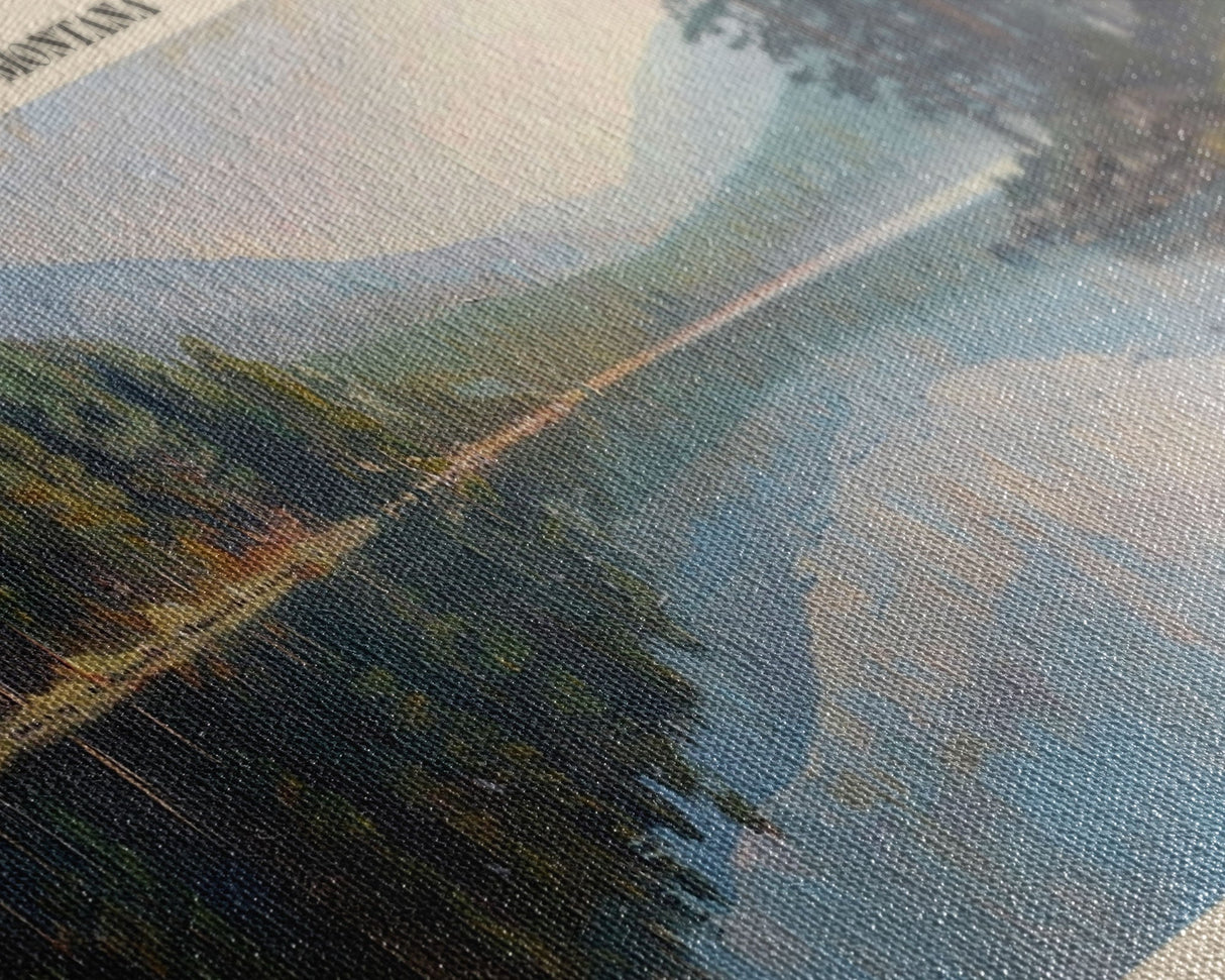 Echo Lake Montana Framed Canvas Print, Panoramic Lake House Decor, Wall Art, Travel Poster, Modern Lake Painting, Nature Art