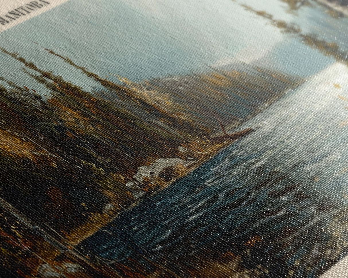 Knee Lake Framed Canvas Print, Panoramic Lake House Decor, Wall Art, Travel Poster, Scenic Lake Painting, Nature Art