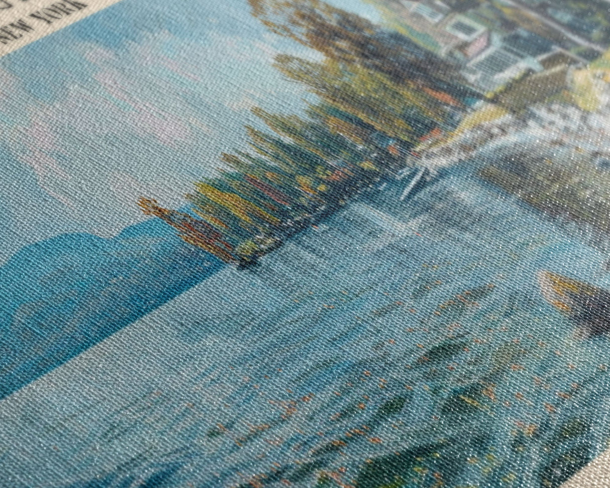 Lake George New York Framed Canvas Print, Lake House Decor, Panoramic Wall Art, Travel Poster, Stunning Landscape Painting, Home Art