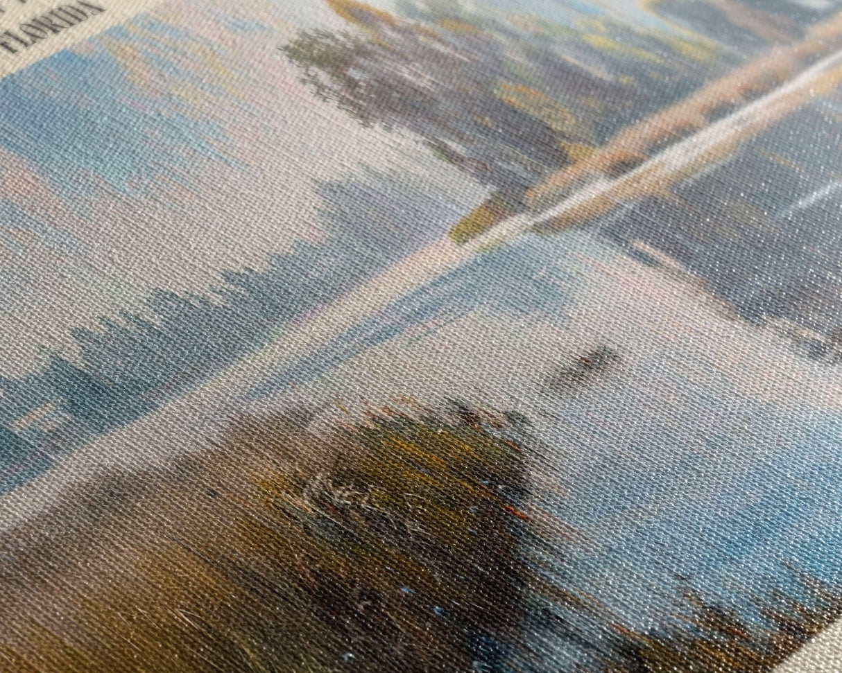 Lake Tarpon Florida Framed Canvas Print, Lake House Decor, Panoramic Wall Art, Travel Poster, Beautiful Landscape Painting, Living Room Decor