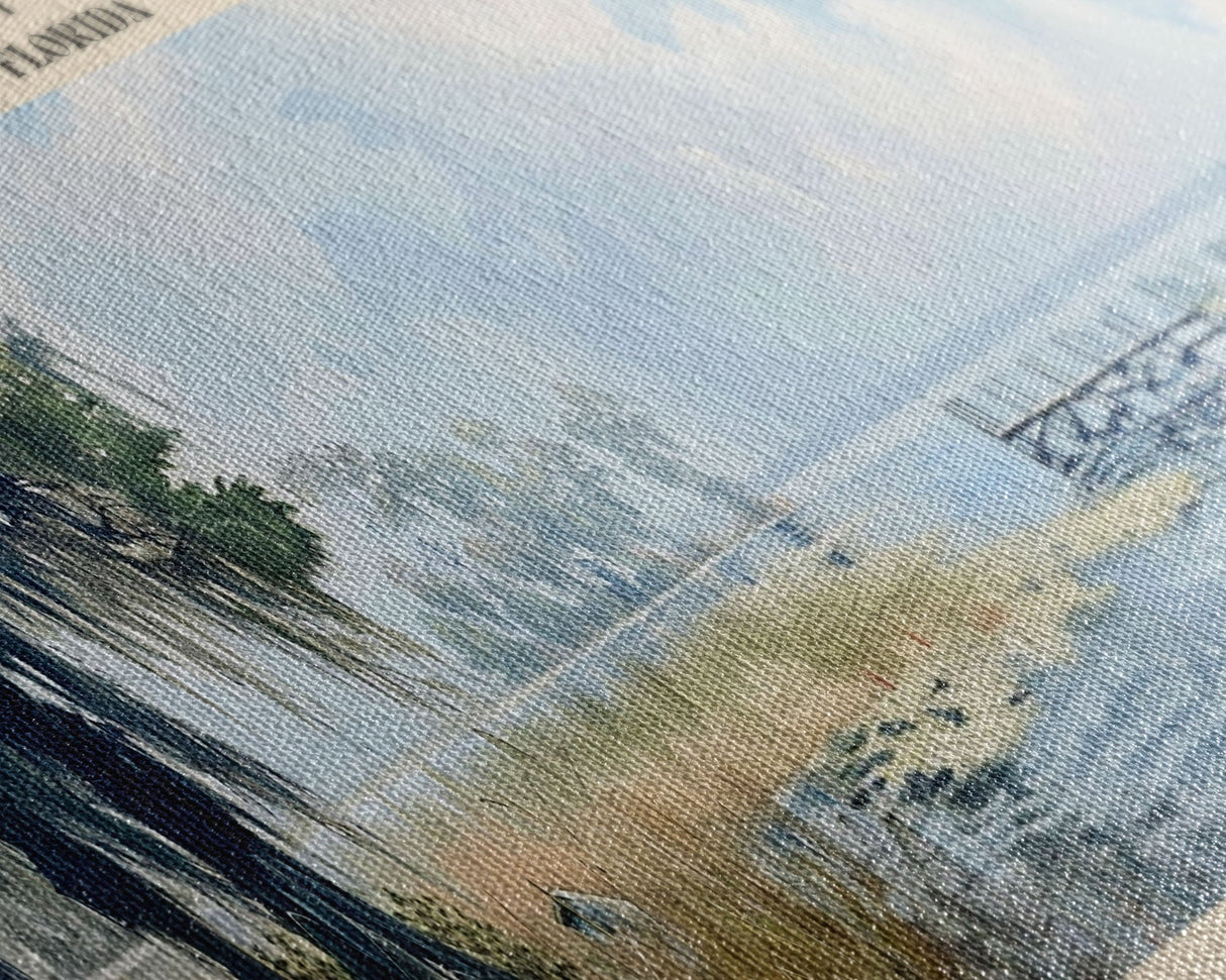 Lake Tulane Florida Framed Canvas Print, Lake House Decor, Panoramic Wall Art, Travel Poster, Landscape Painting, Bedroom Decor