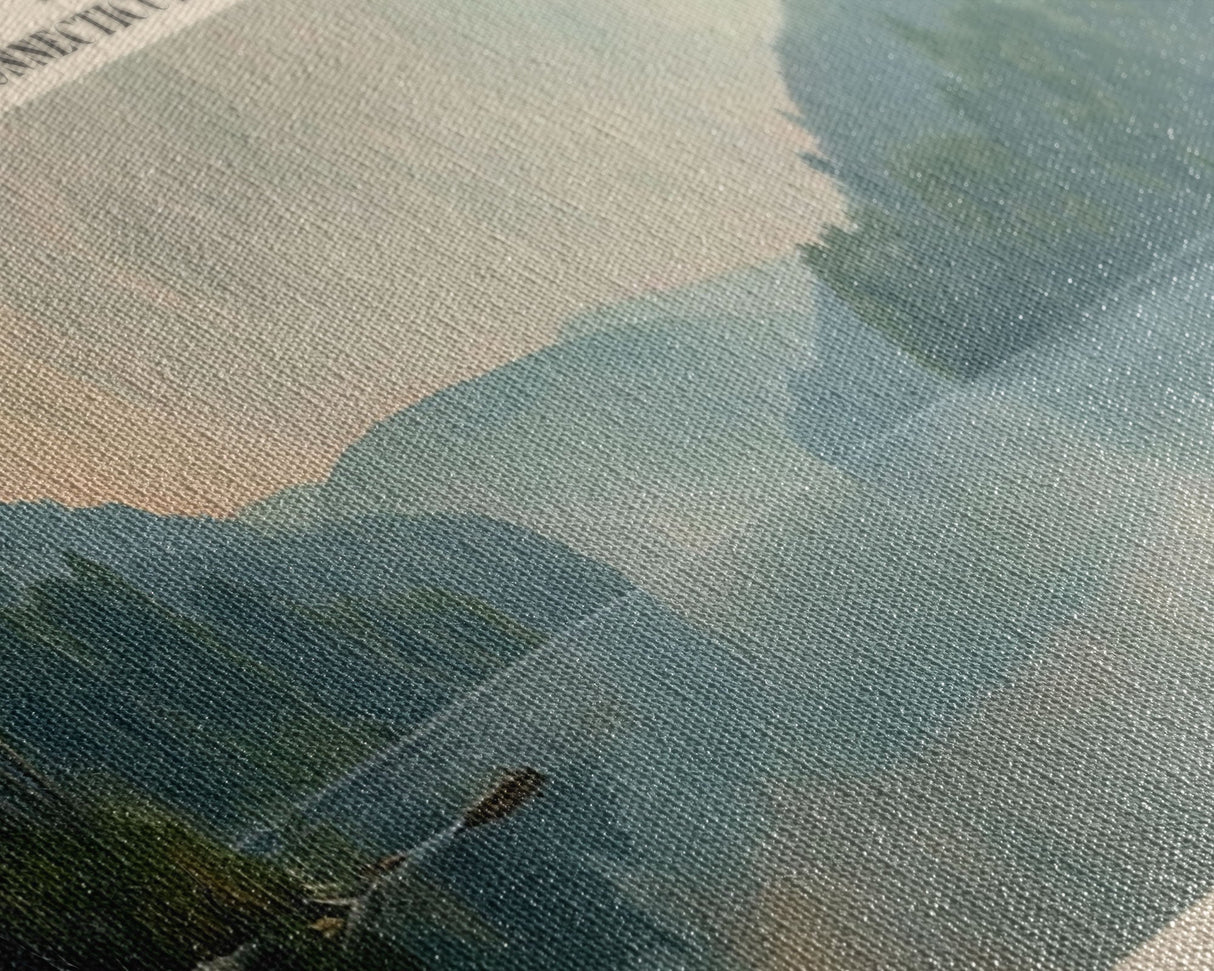 Lake Zoar Connecticut Framed Canvas Print, Lake House Decor, Panoramic Wall Art, Travel Poster, Landscape Painting, Living Room Decor