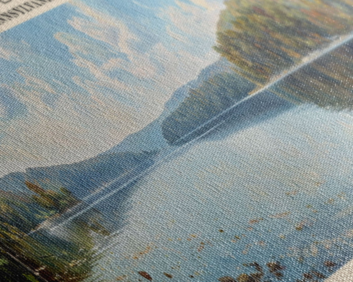 Laurel Lake Pennsylvania Framed Canvas Print, Lake House Decor, Panoramic Wall Art, Travel Poster, Landscape Painting, Bedroom Decor