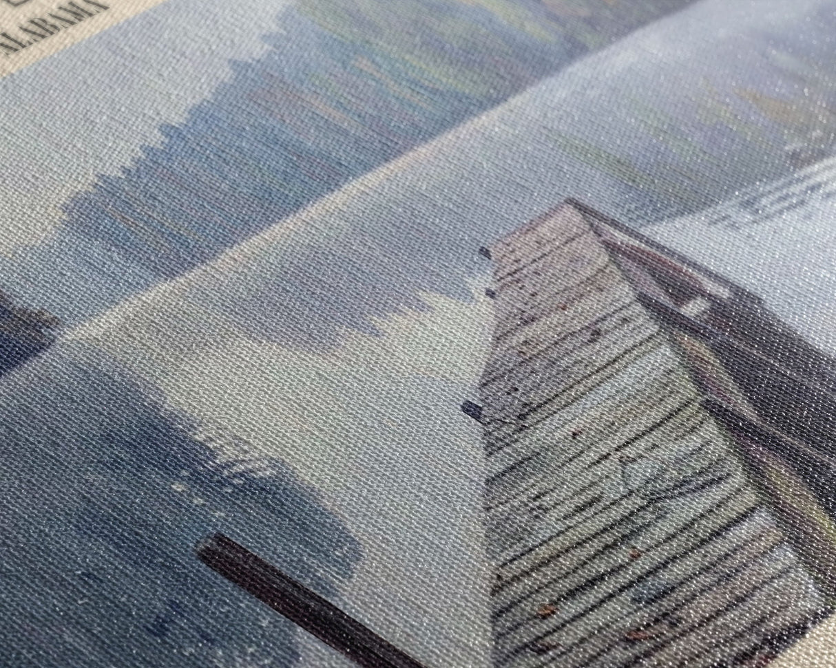 Lay Lake Alabama Framed Canvas Print, Lake House Decor, Panoramic Wall Art, Travel Poster, Beautiful Landscape Painting, Modern Art