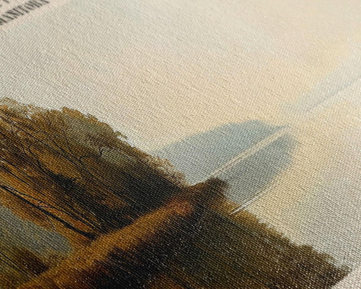 Pelican Lake Framed Canvas Print, Lake House Decor, Panoramic Wall Art, Travel Poster, Scenic Landscape Painting, Contemporary Art