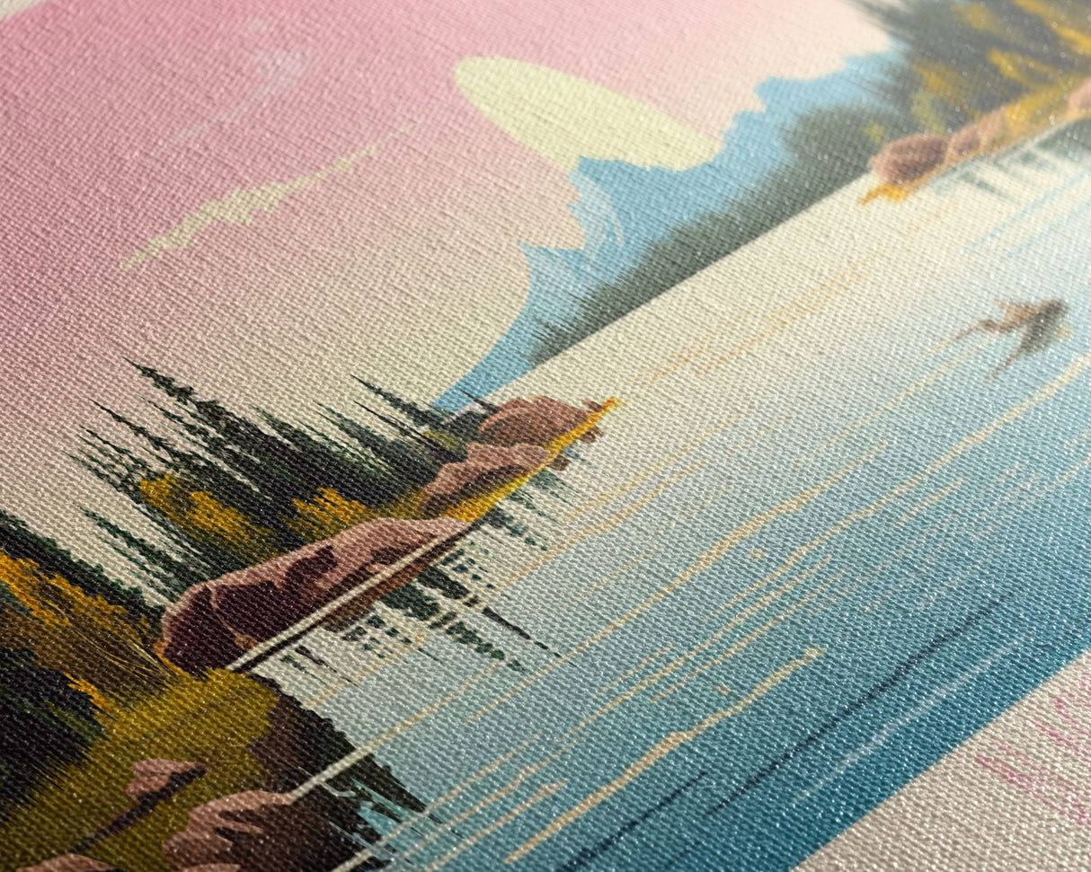 Blackwater Lake Northwest Territories Framed Canvas Print, Panoramic Wall Art, Midcentury Modern, Pop Art, Travel Poster, Scenic Living Room Art, Lake House Decor