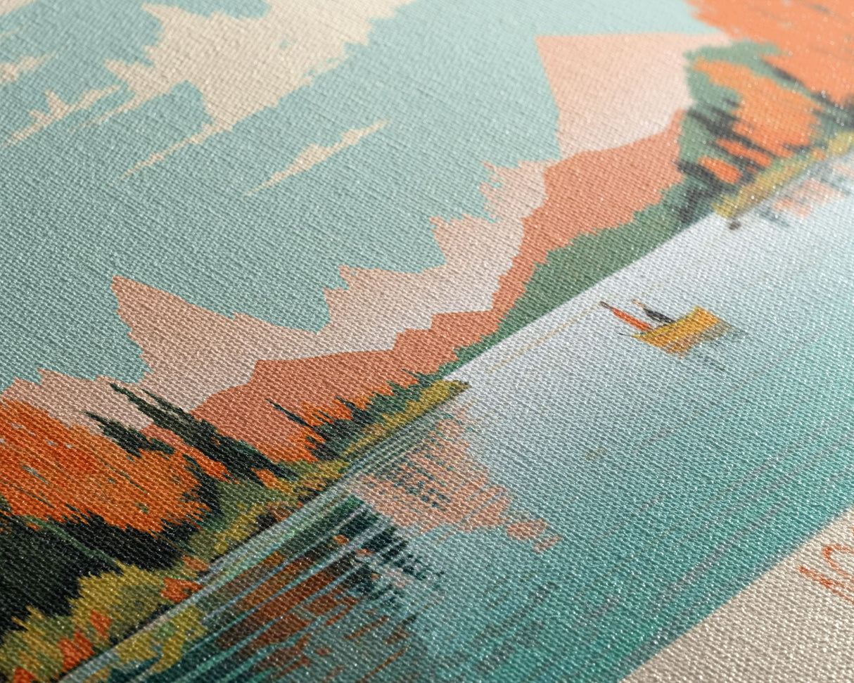 Boone Lake Rhode Island Framed Canvas Print, Panoramic Travel Poster, Midcentury Modern Wall Art, Pop Art, Nature Bedroom Decor, Scenic Lake House Art